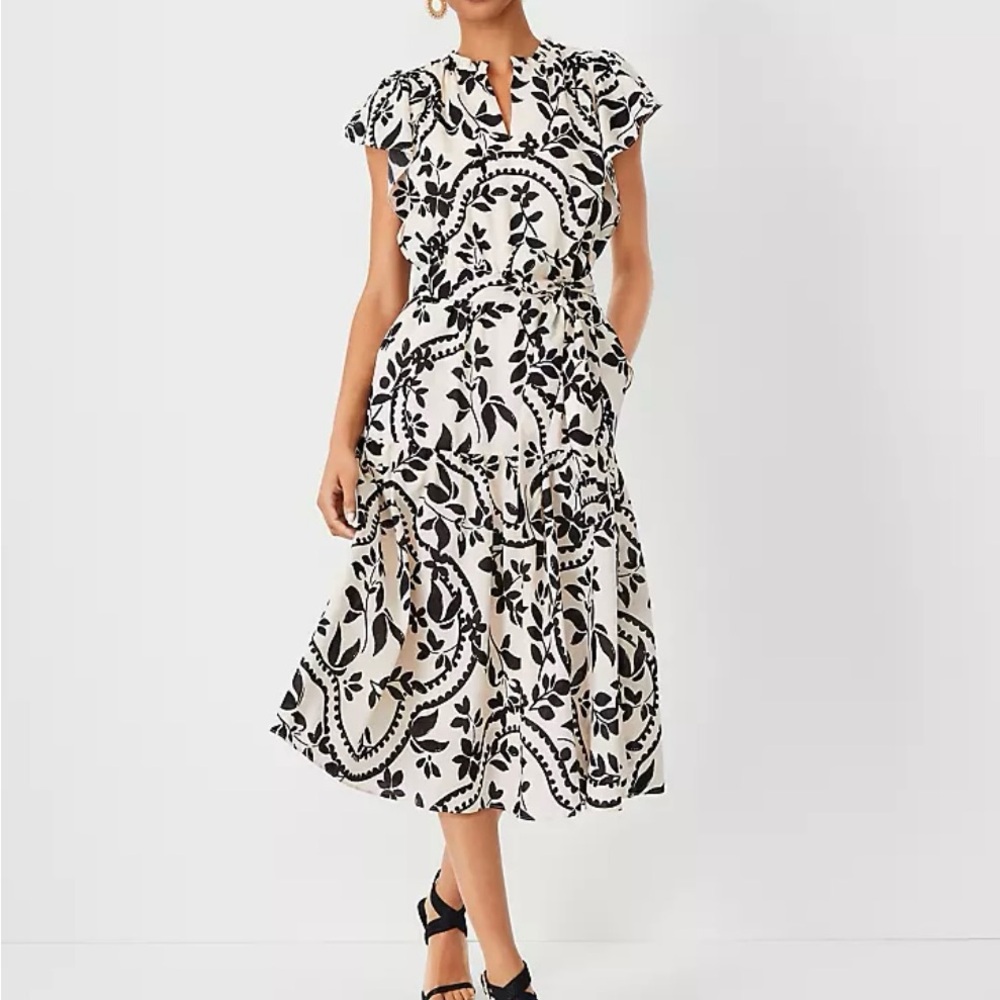 Ann Taylor White Midi Dress with Black Floral Print - Picture 3 of 7